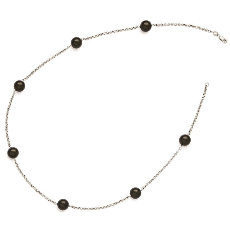 Sterling Silver Majestik 10-11mm Black Shell Bead 7 Station Necklace