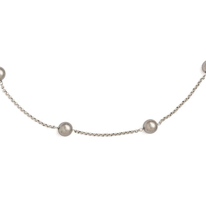Sterling Silver Majestik 10-11mm Grey Shell Bead 7 Station Necklace