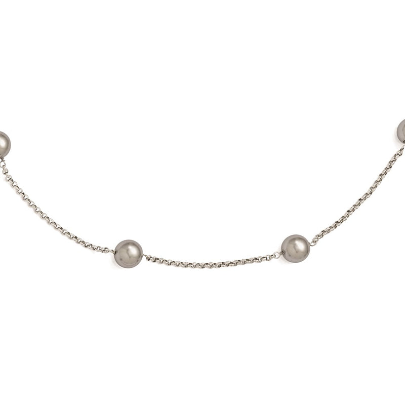 Sterling Silver Majestik 10-11mm Grey Shell Bead 7 Station Necklace