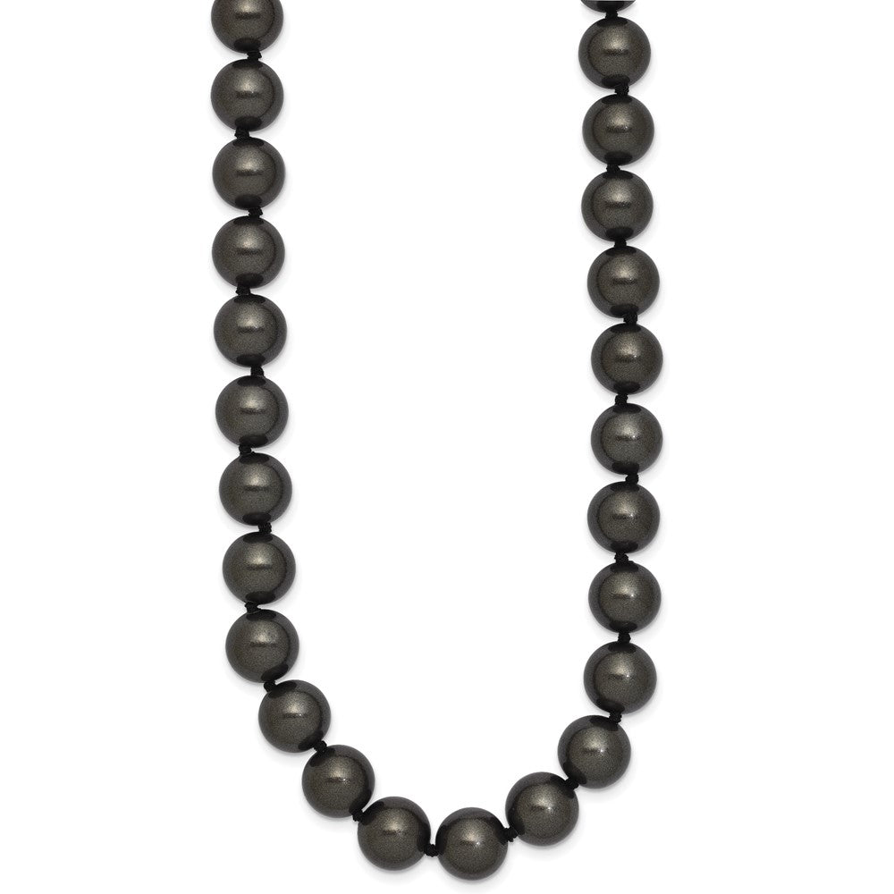 Sterling Silver Majestik Rhodium-Plated 10-11mm Black Imitation Shell Pearl Hand-Knotted Necklace