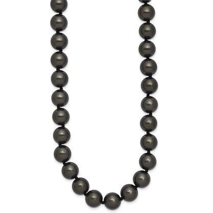 Sterling Silver Majestik Rhodium-Plated 10-11mm Black Imitation Shell Pearl Hand-Knotted Necklace