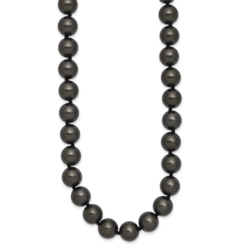 Sterling Silver Majestik Rhodium-Plated 10-11mm Black Imitation Shell Pearl Hand-Knotted Necklace
