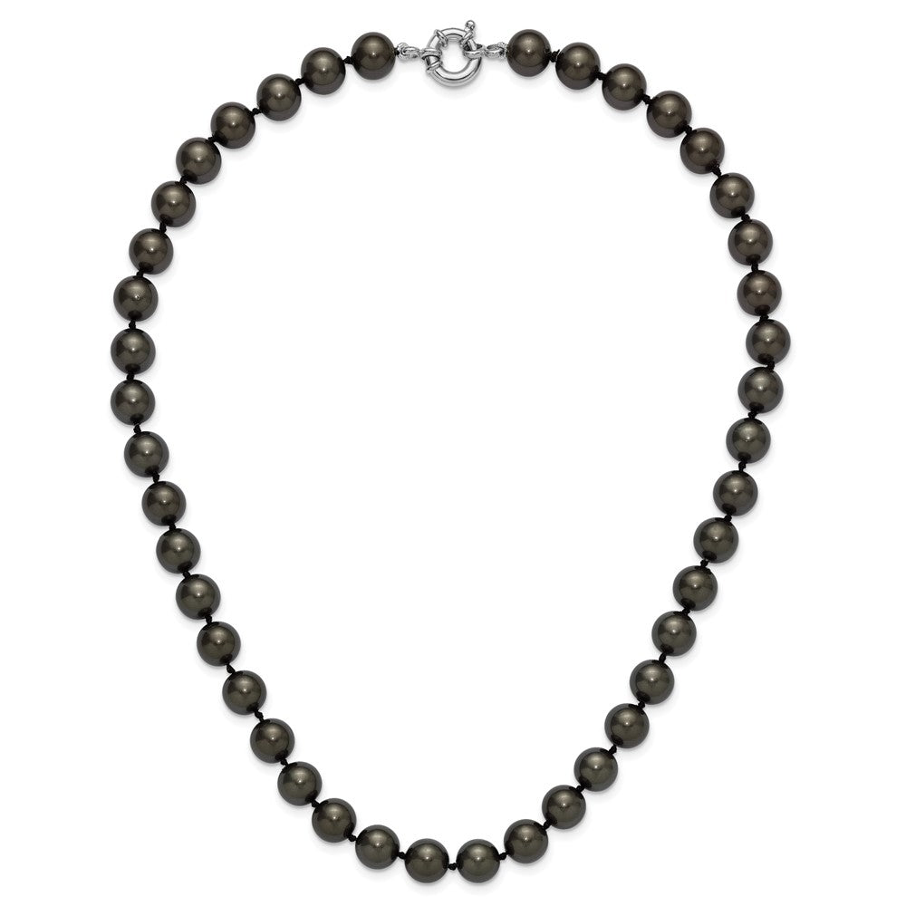 Sterling Silver Majestik Rhodium-Plated 10-11mm Black Imitation Shell Pearl Hand-Knotted Necklace