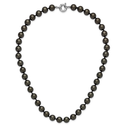 Sterling Silver Majestik Rhodium-Plated 10-11mm Black Imitation Shell Pearl Hand-Knotted Necklace