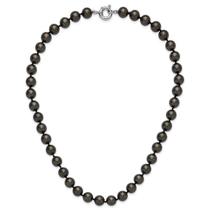 Sterling Silver Majestik Rhodium-Plated 10-11mm Black Imitation Shell Pearl Hand-Knotted Necklace
