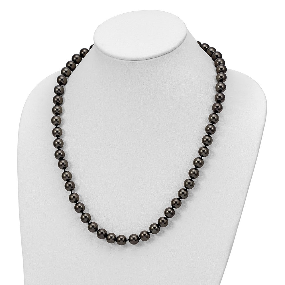Sterling Silver Majestik Rhodium-Plated 10-11mm Black Imitation Shell Pearl Hand-Knotted Necklace
