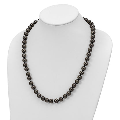 Sterling Silver Majestik Rhodium-Plated 10-11mm Black Imitation Shell Pearl Hand-Knotted Necklace