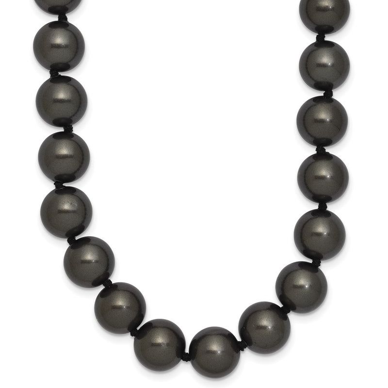 Sterling Silver Majestik Rhodium-Plated 10-11mm Black Imitation Shell Pearl Hand-Knotted Necklace