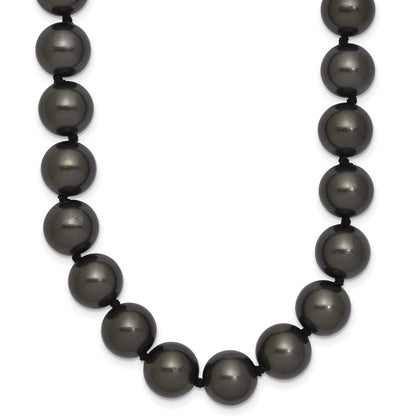 Sterling Silver Majestik Rhodium-Plated 10-11mm Black Imitation Shell Pearl Hand-Knotted Necklace