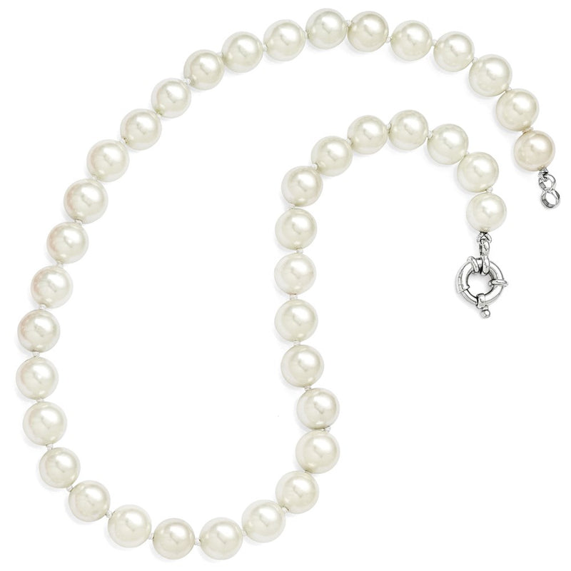 Sterling Silver Majestik Rhodium-Plated 10-11mm White Imitation Shell Pearl Hand-Knotted Necklace