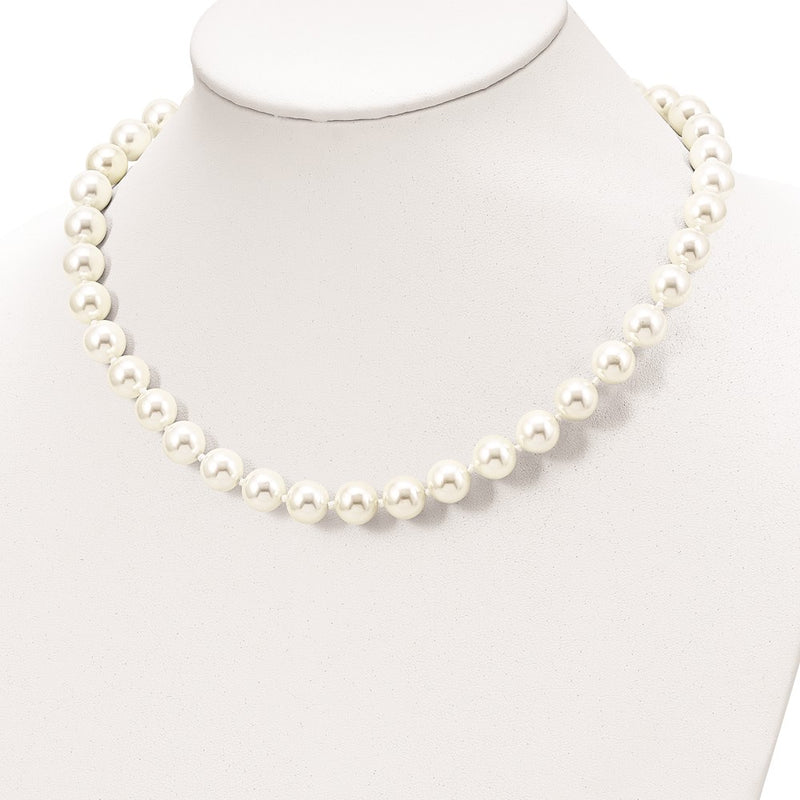 Sterling Silver Majestik Rhodium-Plated 10-11mm White Imitation Shell Pearl Hand-Knotted Necklace