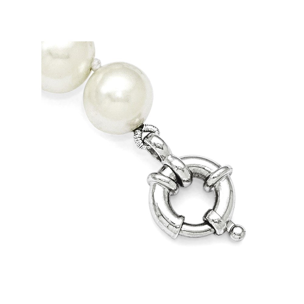 Sterling Silver Majestik Rhodium-Plated 10-11mm White Imitation Shell Pearl Hand-Knotted Necklace