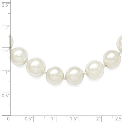 Sterling Silver Majestik Rhodium-Plated 10-11mm White Imitation Shell Pearl Hand-Knotted Necklace