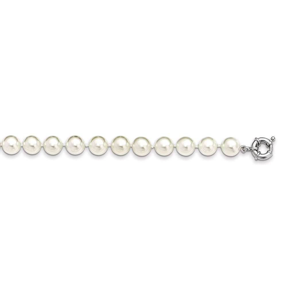 Sterling Silver Majestik Rhodium-Plated 10-11mm White Imitation Shell Pearl Hand-Knotted Necklace