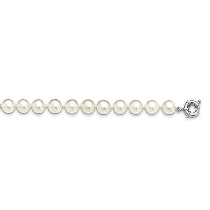 Sterling Silver Majestik Rhodium-Plated 10-11mm White Imitation Shell Pearl Hand-Knotted Necklace