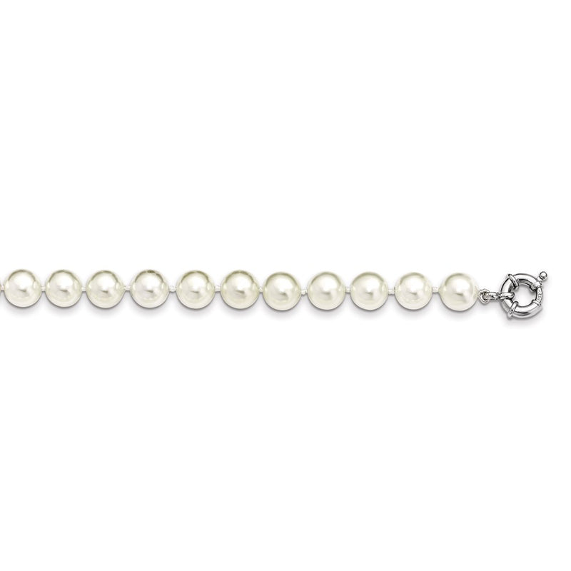 Sterling Silver Majestik Rhodium-Plated 10-11mm White Imitation Shell Pearl Hand-Knotted Necklace