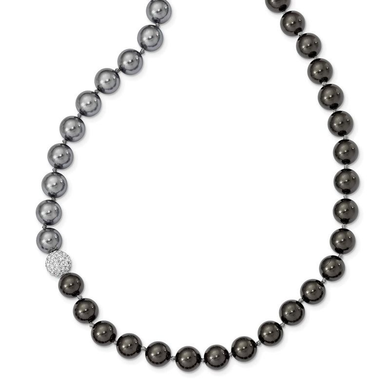 Fashion Majestik 10-11mm Black Grey Imitation Shell Pearl Crystal Slip-On Hand-Knotted Necklace