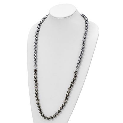 Fashion Majestik 10-11mm Black Grey Imitation Shell Pearl Crystal Slip-On Hand-Knotted Necklace