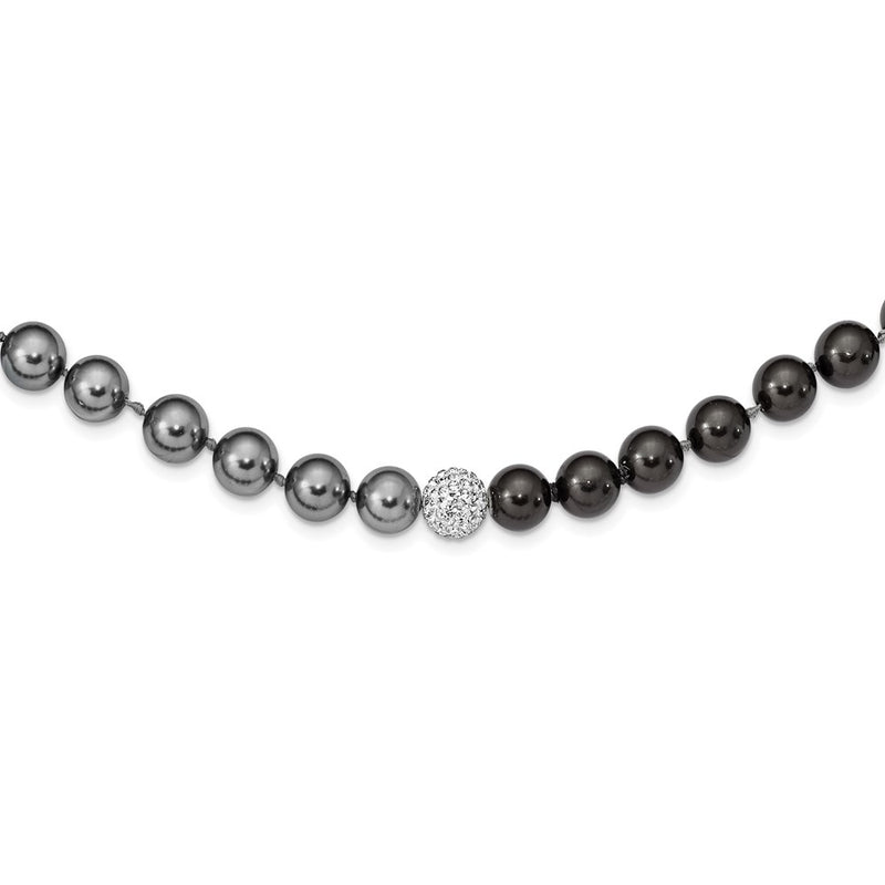 Fashion Majestik 10-11mm Black Grey Imitation Shell Pearl Crystal Slip-On Hand-Knotted Necklace