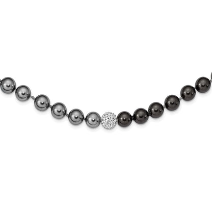 Fashion Majestik 10-11mm Black Grey Imitation Shell Pearl Crystal Slip-On Hand-Knotted Necklace