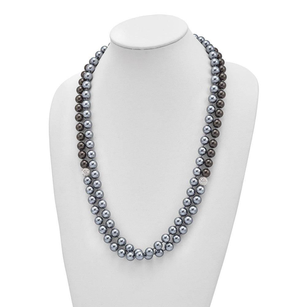 Fashion Majestik 10-11mm Black Grey Imitation Shell Pearl Crystal Slip-On Hand-Knotted Necklace