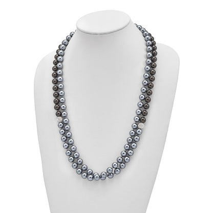 Fashion Majestik 10-11mm Black Grey Imitation Shell Pearl Crystal Slip-On Hand-Knotted Necklace