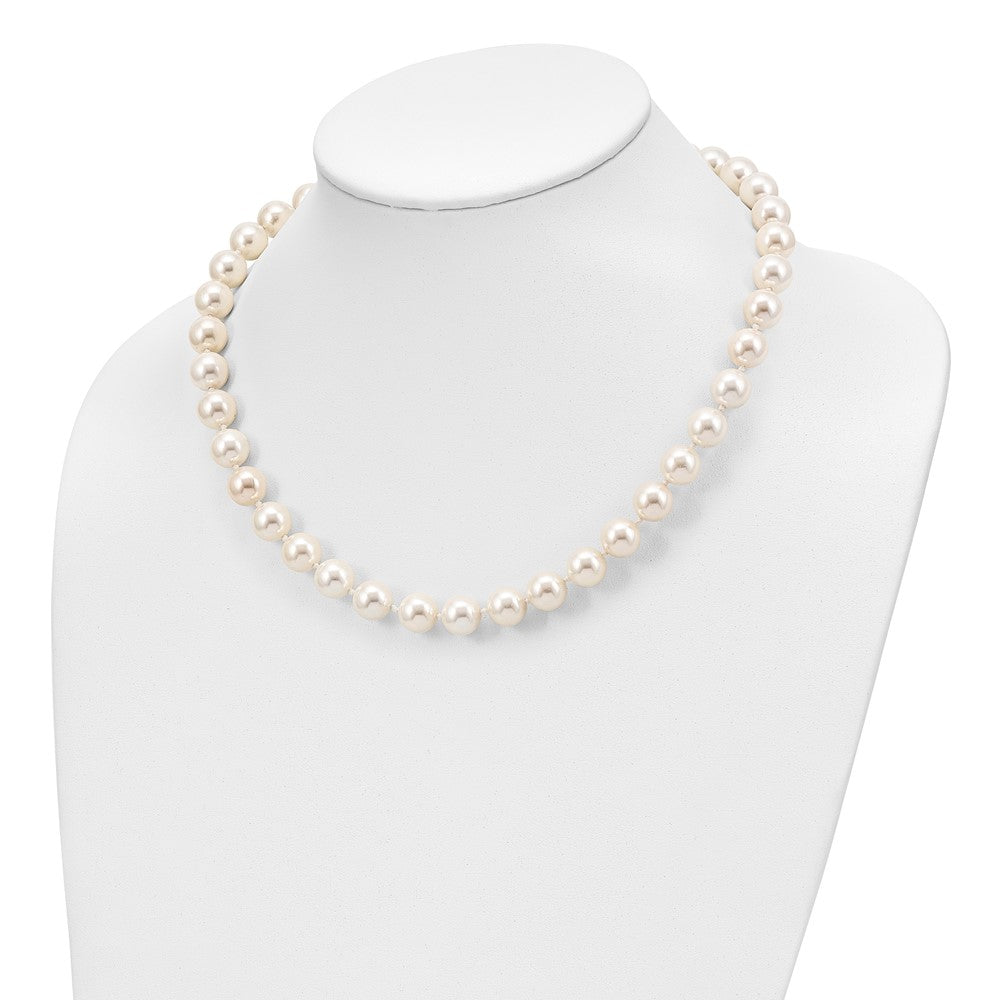 Sterling Silver Majestik Rhodium-Plated 12-13 White Imitation Shell Pearl Hand-Knotted Cz Fancy Clasp Necklace