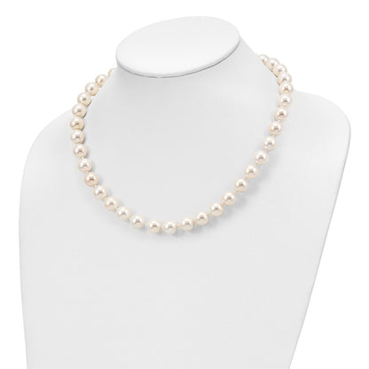Sterling Silver Majestik Rhodium-Plated 12-13 White Imitation Shell Pearl Hand-Knotted Cz Fancy Clasp Necklace