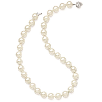 Sterling Silver S Majestik Rh-Pl 12-13mm Wht Imitat Shell Pearl W/Cz Clasp Necklac