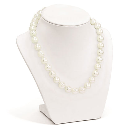 Sterling Silver S Majestik Rh-Pl 12-13mm Wht Imitat Shell Pearl W/Cz Clasp Necklac