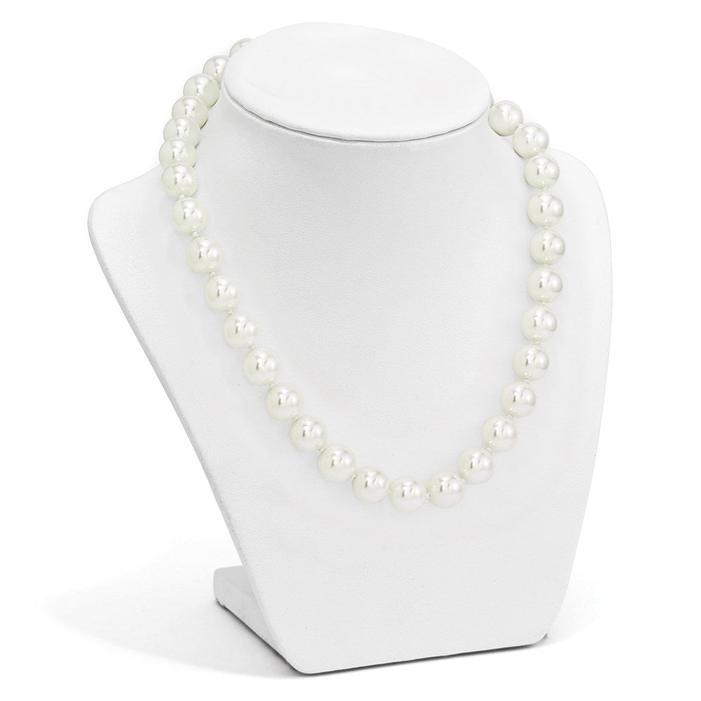 Sterling Silver S Majestik Rh-Pl 12-13mm Wht Imitat Shell Pearl W/Cz Clasp Necklac