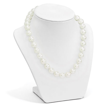 Sterling Silver S Majestik Rh-Pl 12-13mm Wht Imitat Shell Pearl W/Cz Clasp Necklac