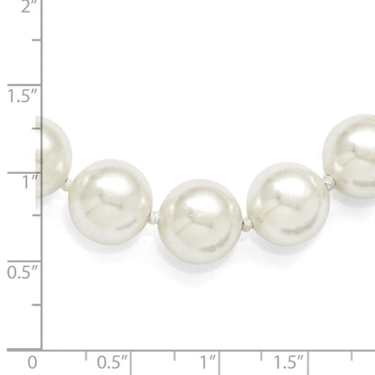 Sterling Silver S Majestik Rh-Pl 12-13mm Wht Imitat Shell Pearl W/Cz Clasp Necklac
