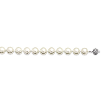 Sterling Silver S Majestik Rh-Pl 12-13mm Wht Imitat Shell Pearl W/Cz Clasp Necklac