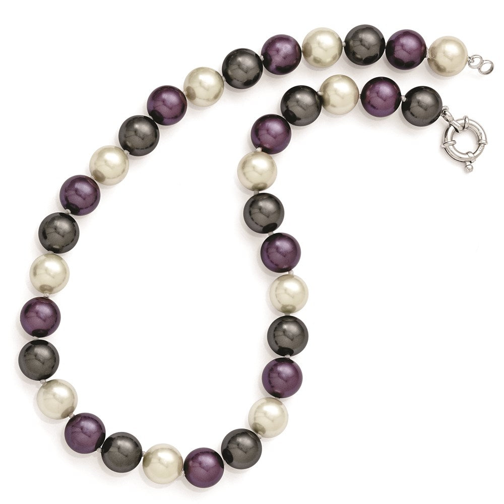 Sterling Silver Majestik Rhodium-Plated 12-13mm Multi-Color Imitation Shell Pearl Hand-Knotted Necklace