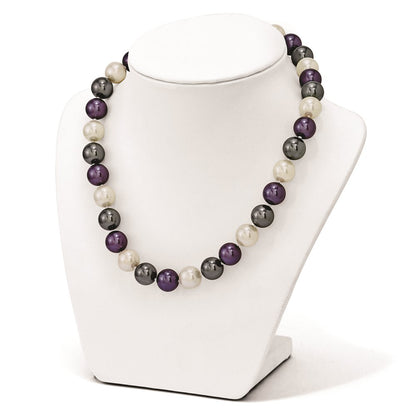 Sterling Silver Majestik Rhodium-Plated 12-13mm Multi-Color Imitation Shell Pearl Hand-Knotted Necklace
