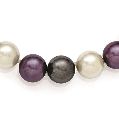 Sterling Silver Majestik Rhodium-Plated 12-13mm Multi-Color Imitation Shell Pearl Hand-Knotted Necklace