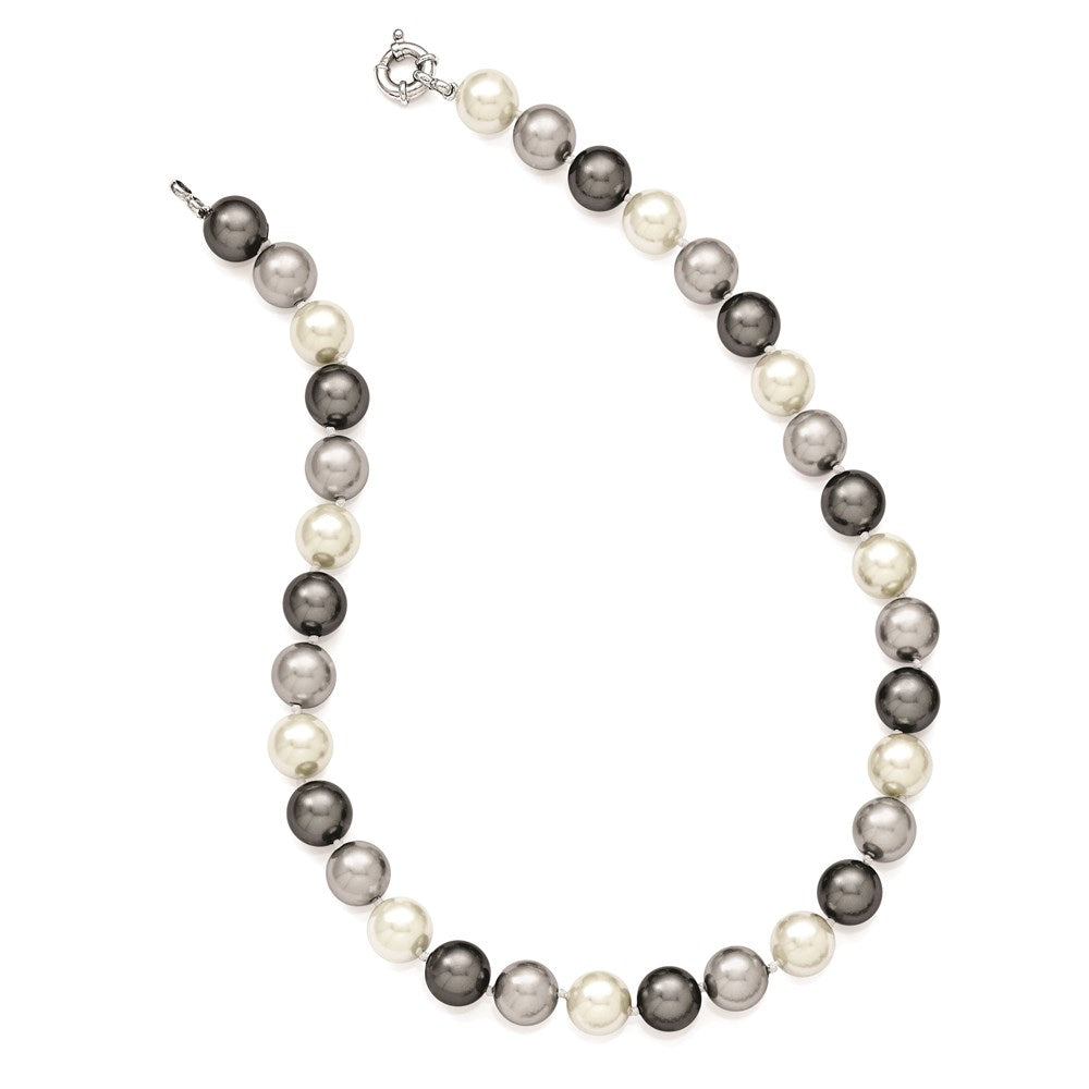 Sterling Silver Majestik Rhodium-Plated 12-13mm Multi-Color Imitation Shell Pearl Hand-Knotted Necklace