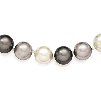 Sterling Silver Majestik Rhodium-Plated 12-13mm Multi-Color Imitation Shell Pearl Hand-Knotted Necklace