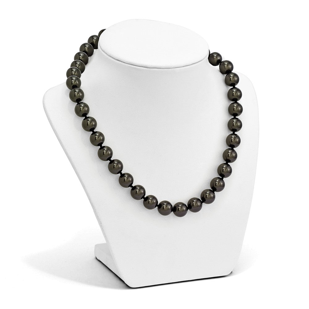 Sterling Silver Majestik Rhodium-Plated 12-13mm Black Imitation Shell Pearl Hand-Knotted Necklace