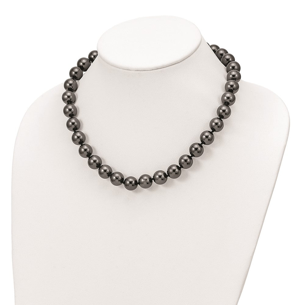 Sterling Silver Majestik Rhodium-Plated 12-13mm Black Imitation Shell Pearl Hand-Knotted Necklace