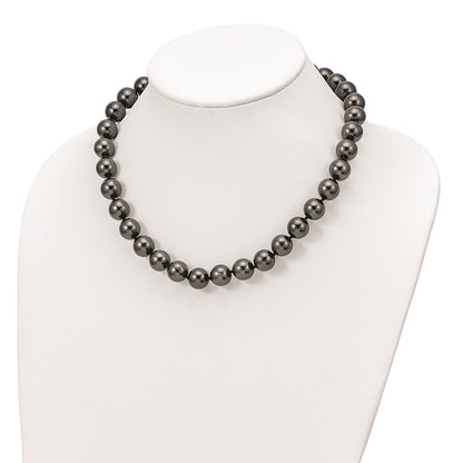 Sterling Silver Majestik Rhodium-Plated 12-13mm Black Imitation Shell Pearl Hand-Knotted Necklace