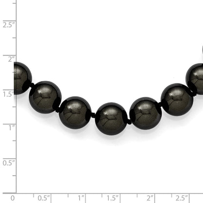 Sterling Silver Majestik Rhodium-Plated 12-13mm Black Imitation Shell Pearl Hand-Knotted Necklace