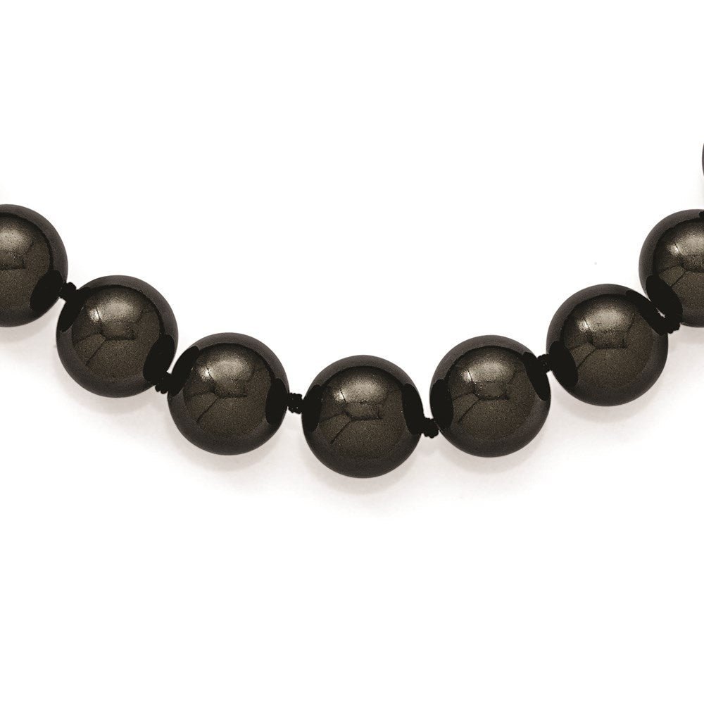Sterling Silver Majestik Rhodium-Plated 12-13mm Black Imitation Shell Pearl Hand-Knotted Necklace