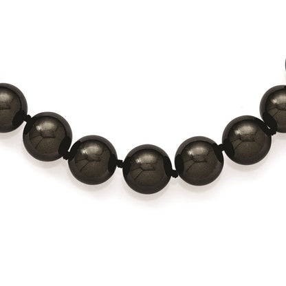 Sterling Silver Majestik Rhodium-Plated 12-13mm Black Imitation Shell Pearl Hand-Knotted Necklace