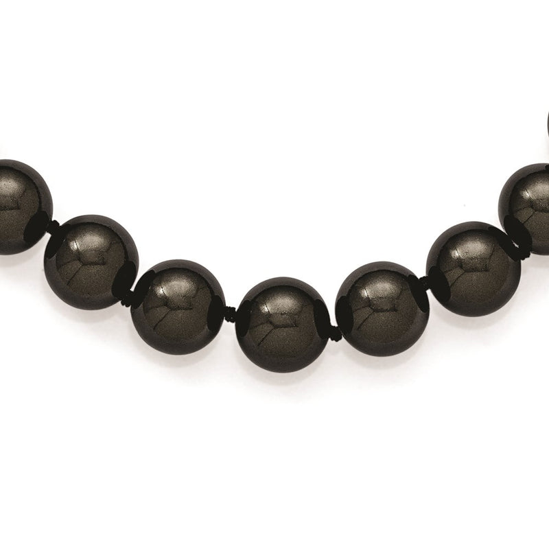 Sterling Silver Majestik Rhodium-Plated 12-13mm Black Imitation Shell Pearl Hand-Knotted Necklace
