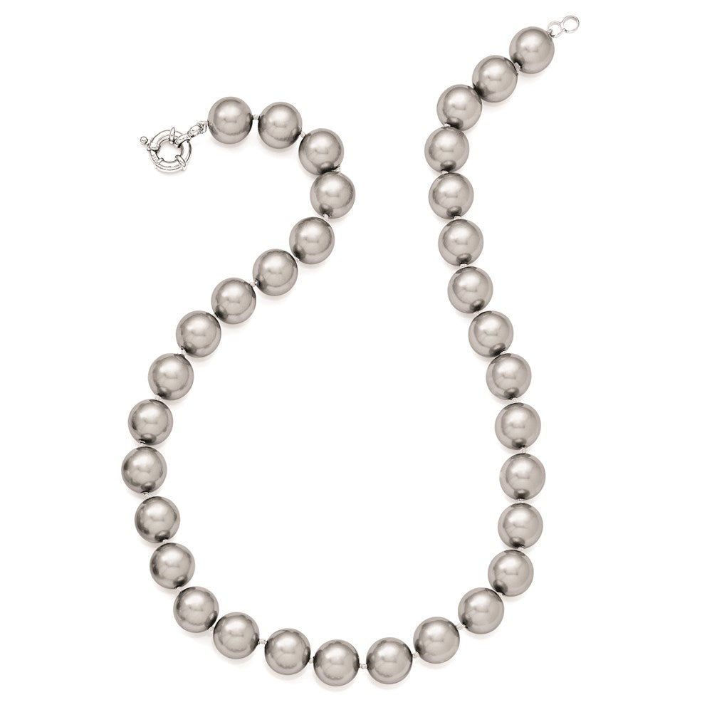 Sterling Silver Majestik Rhodium-Plated 12-13mm Grey Imitation Shell Pearl Hand-Knotted Necklace