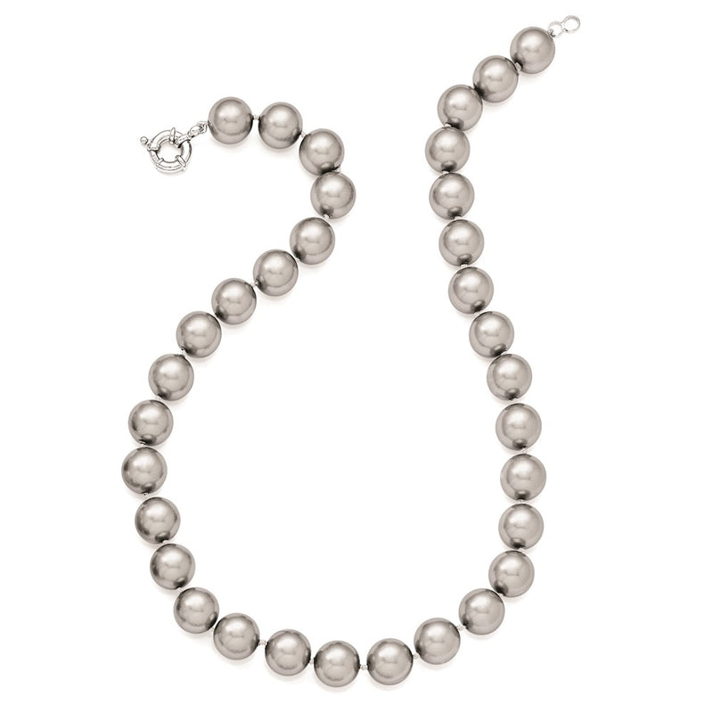 Sterling Silver Majestik Rhodium-Plated 12-13mm Grey Imitation Shell Pearl Hand-Knotted Necklace