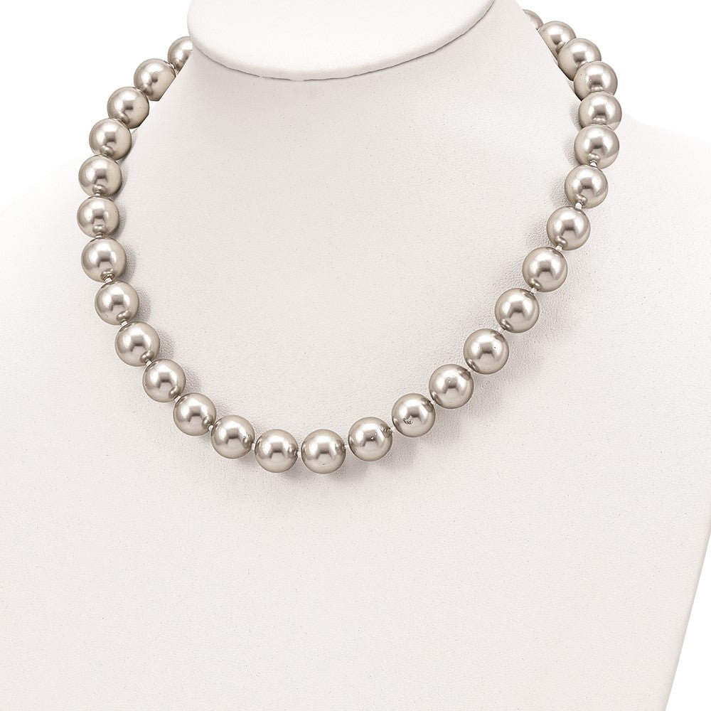 Sterling Silver Majestik Rhodium-Plated 12-13mm Grey Imitation Shell Pearl Hand-Knotted Necklace