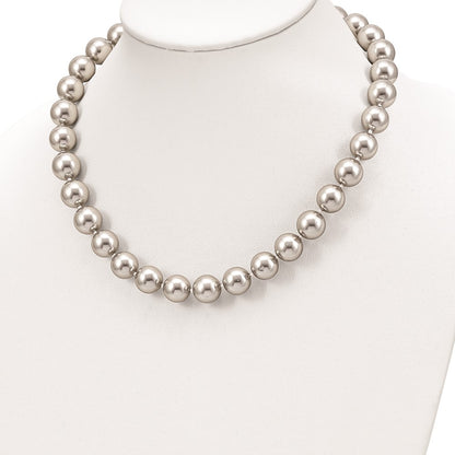 Sterling Silver Majestik Rhodium-Plated 12-13mm Grey Imitation Shell Pearl Hand-Knotted Necklace